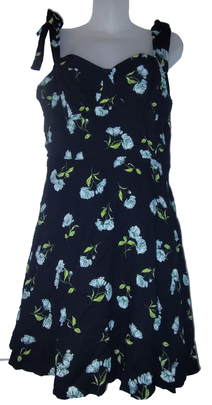 And Now This Women’s Black Sleeveless Flared Floral Dress Size L BG22